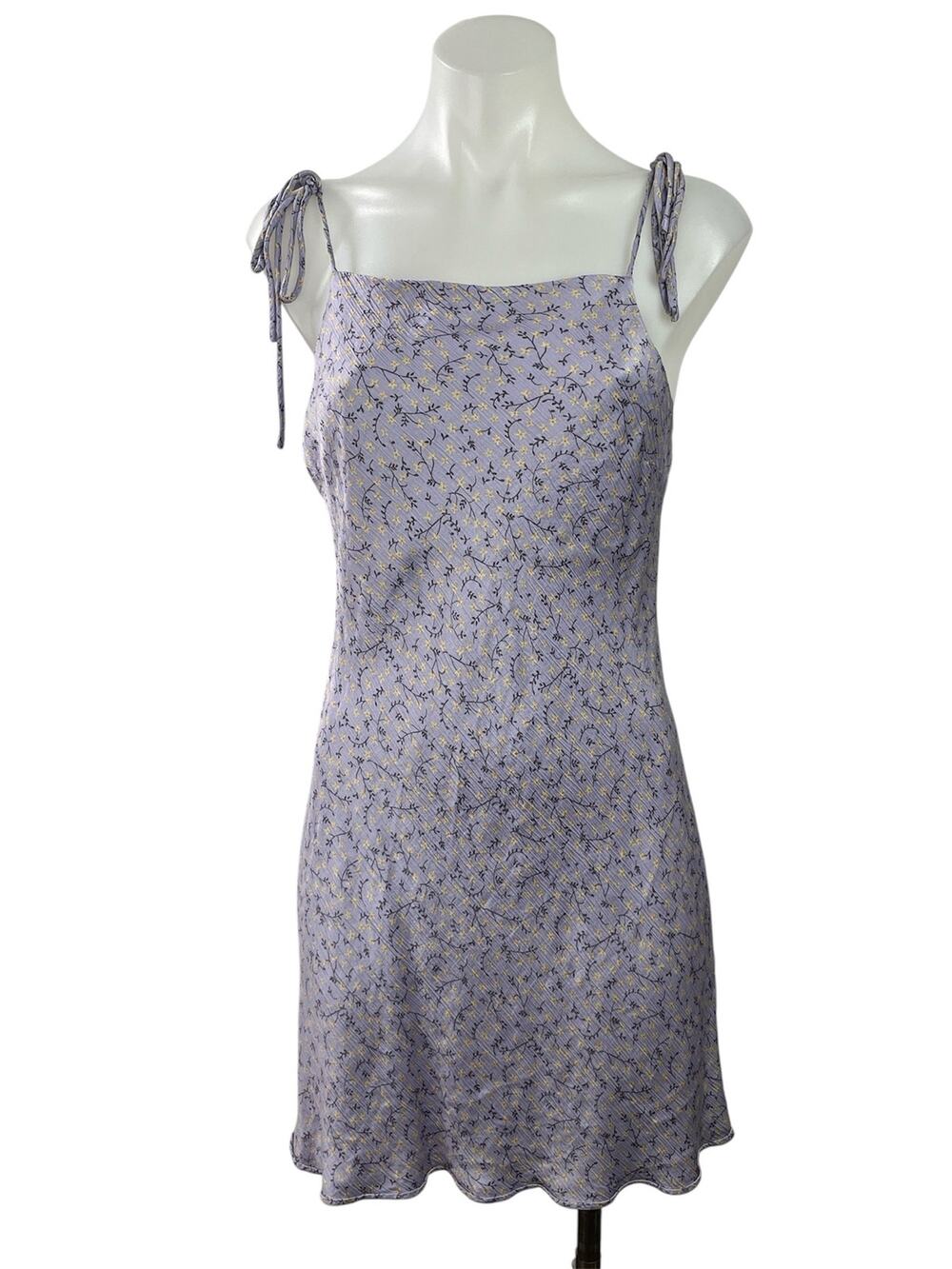 Zara Purple Floral Sleeveless Cami Camisole Tie Shoulder Mini Slip Dress Size S